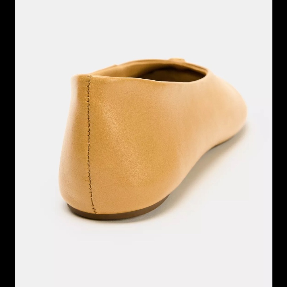 Zara Mustard Leather Ballet Flats with Gold Stud - Picture 6 of 8
